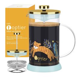 Prensa Francesa, Cafetera de émbolo TOPTIER con filtro de acero inoxidable  y vidrio borosilicato.