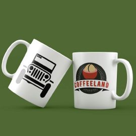 MUGS Iconos de la cultura cafetera Mug Jeep Coffeeland 11 Onzas Sublimación de calidad Soy Café, Corazón del Eje