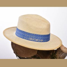 Sombrero Gobelino Natural Ala 6 Tejido Extrafino  Cinta azul